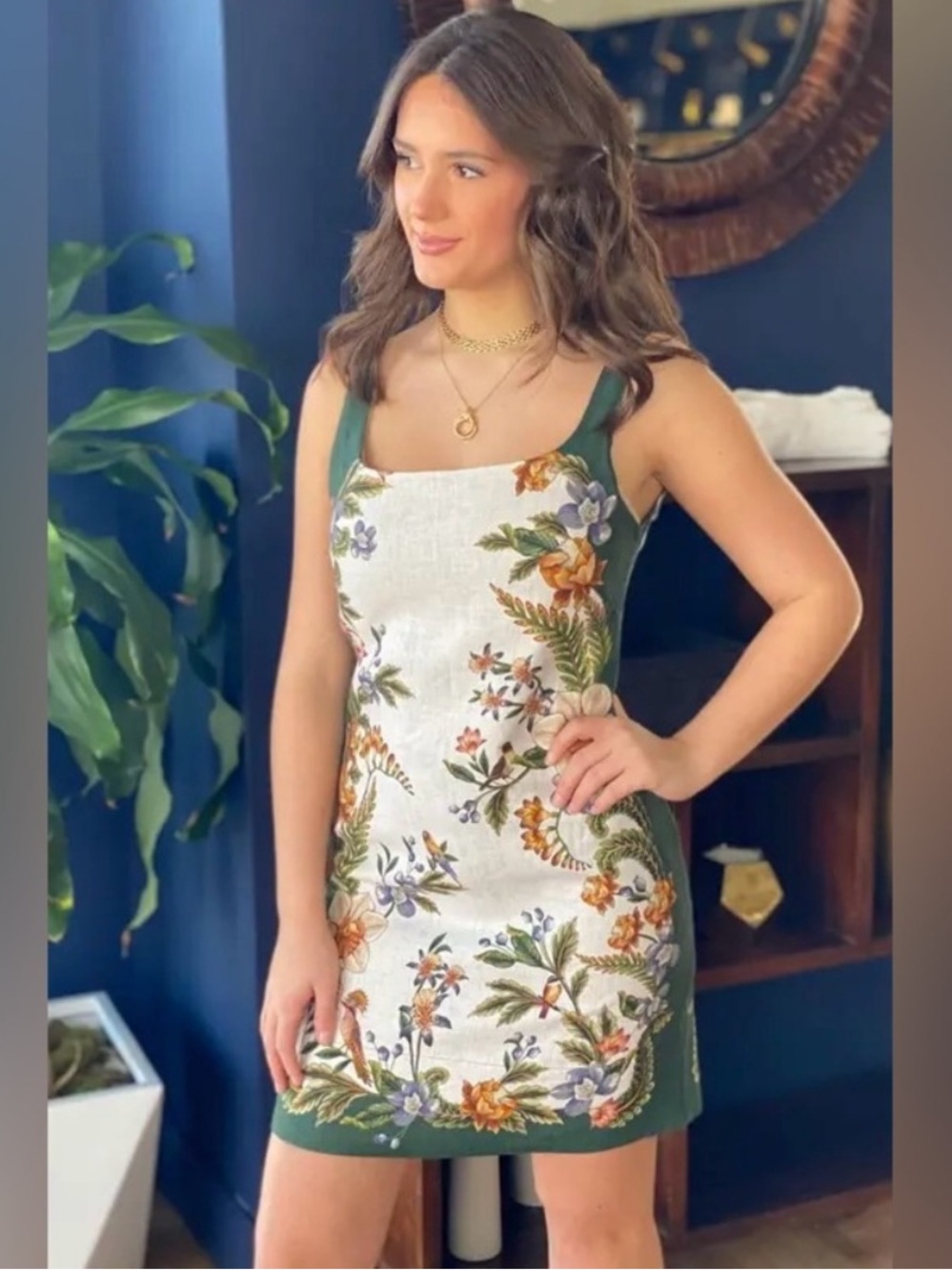 Farm Rio Nature Linen Sleeveless Mini Dress - Picture 2 of 9